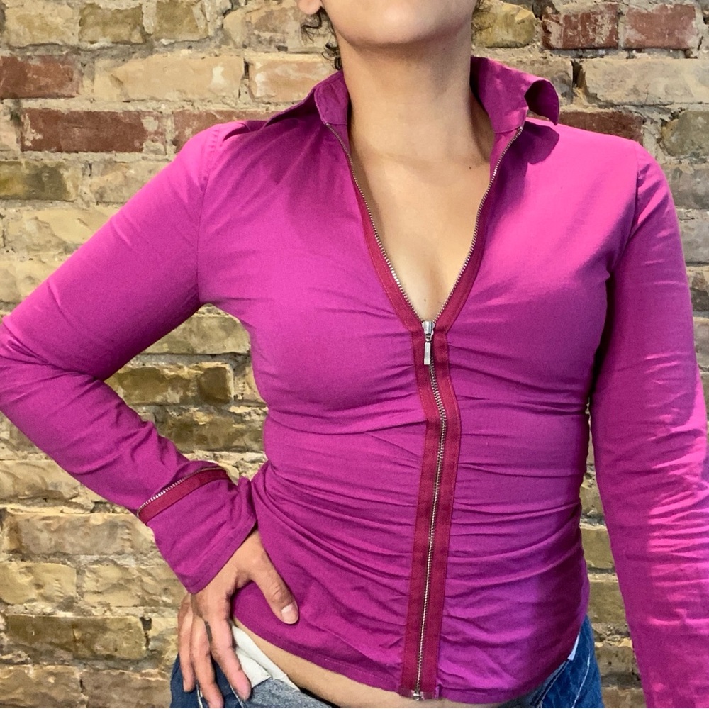 90s Fuchsia long sleeve zip up shirt